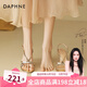 達(dá)芙妮【宋茜同款】金色涼鞋女2025夏季一字帶性感細(xì)跟配裙子高級(jí)感高跟 金色 36