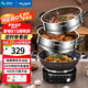 美菱 （MeiLing）電炒鍋全新升級大開關(guān)旋鈕定時多功能電蒸鍋家用大容量鑄鐵電炒蒸煮一體炒菜電火鍋 【升級定時款】38cm雙籠（適9-11人）18L