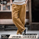 馬登工裝 美式燈芯絨繡線補(bǔ)丁休閑褲男春季vintage純棉寬松直筒長褲 卡其色 （寬松偏大） 2XL