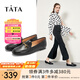 他她（TATA）方頭樂福鞋女休閑平底一腳蹬小皮鞋女單鞋春秋款FLC22AM4 黑色 37