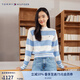 TOMMY HILFIGER【半高領條紋】春秋季女裝純棉條紋圓領肌理內(nèi)搭打底針織衫42155 藍白條紋C1Z S （推薦：100-110斤）