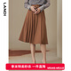 藍(lán)地（LANDI）咖色高腰垂感a字半身裙女設(shè)計感壓褶通勤中長半裙秋新品 栗色 L