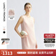 朗姿2025夏季新款無(wú)袖圓領(lǐng)連衣裙女直筒重工釘珠優(yōu)雅通勤都市裙子 淡粉色 L