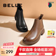 百麗（Belle）七夕禮物柔軟法式切爾西靴女商場同款羊皮通勤短靴A2V1DDD3 黑色-單里 34 (220mm)