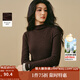 茵曼2025秋冬女裝新款簡(jiǎn)約半高領(lǐng)花邊磨毛坑條T恤長(cháng)袖打底衫上衣 深咖 M