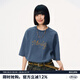 MMLG 87mm 短袖t恤女夏季新款韓系復(fù)古洗水寬松情侶款遮肉顯瘦上衣 水洗藍(lán) S