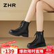 ZHR馬丁靴女秋冬復古英倫風(fēng)靴子女時(shí)尚百搭系帶短靴女 ES08 黑色 38