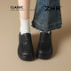 ZHR樂(lè )福鞋女圓頭軟底系帶小皮鞋子女英倫風(fēng)復古兩穿JK單鞋QE19黑色37