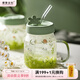 摩登主婦小枝蕁玻璃杯創(chuàng  )意帶蓋水杯辦公室吸管杯耐熱小清新杯子 矮款玻璃吸管杯(綠500ml)