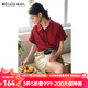 Olrain歐芮兒2025夏季新款紅色復(fù)古法式短袖襯衫寬松設(shè)計(jì)感女上衣 紅色 L