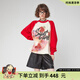 LALABOBO[蘇新皓同款]純棉寬松長(cháng)袖t恤男女多巴胺個(gè)性涂鴉上衣潮RBDC-DT12 紅色 S