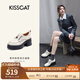 接吻貓KISSCAT女鞋[奧利奧]厚底樂(lè )福鞋秋冬季新款百搭系帶JK真皮小皮鞋 米色牛皮革 36