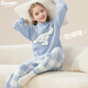 Hello Kitty女童半邊絨睡衣秋冬款兒童家居服套裝女孩大童保暖 G068藍色 150 