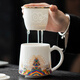 唐豐陶瓷茶杯個人專用泡茶杯子高檔羊脂玉白瓷辦公室水杯帶蓋馬克杯 江崖龍把辦公杯
