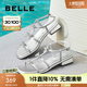 百麗（Belle）閃耀水鉆蝴蝶結(jié)一字帶涼鞋女優(yōu)雅方跟涼鞋B2668BL5 銀色 37 (235mm)