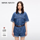 MISS SIXTY2025夏季新款牛仔連體褲女配腰帶含天絲短袖復(fù)古休閑 中藍(lán) S