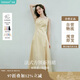 茵曼（INMAN）法式收腰顯瘦方領(lǐng)吊帶連衣裙女裝2025夏季新品長裙子 淺黃色 M