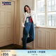 TOMMY JEANS【闊腿背帶褲】女裝美式復(fù)古潮流拼色寬松牛仔背帶褲18208 牛仔藍(lán)1A5 XS