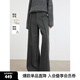 ELLE深灰色格雷系綿羊毛休閑褲女2024冬季新款垂墜感闊腿毛呢褲子 深灰 L
