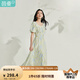 茵曼（INMAN）度假風(fēng)法式印花連衣裙2025夏季女裝新品浪漫泡泡袖收腰長(zhǎng)裙  青綠江山 L