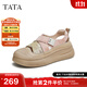 他她（TATA）后空運動(dòng)女涼鞋厚底透氣休閑板鞋女款秋新款CAS01BH4 粉/卡其/金 36