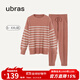 ubras加絨睡衣冬女家居服套裝情侶可外穿慕斯條紋舒適居家 蜜桃茶-女士套裝 M