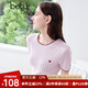百圖betu女裝2025夏季新款毛針織衫撞色邊愛心刺繡短袖上衣女2505X07 粉紅 L