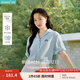 茵曼（INMAN）【涼感亞麻】法式高級(jí)感皺感襯衫2025夏季新款女裝藍(lán)色短袖上衣 淺藍(lán)色 S