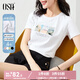 歐莎（OSA）白色短款T恤女士夏季新款衣服短袖印花顯瘦正肩上衣體恤修身 白色 L