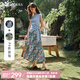 Olrain歐芮兒藍色綁帶上衣碎花半裙套裝女夏季2025新款時尚兩件套 藍色 M