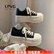 LPVG厚底增高小白鞋女增高鞋2025秋季新款學(xué)生百搭系帶休閑運(yùn)動(dòng)板鞋 黑色 37