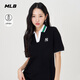 MLB官方女款經典百搭V領撞色polo衫運動舒適短袖PQB03 紐約洋基隊/黑色 XS