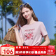 百圖betu女裝2025夏季新款T恤圓領(lǐng)精致印花繡珠點(diǎn)綴棉感短袖女2503T31 粉紅 M