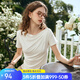 Olrain歐芮兒奶白色短袖T恤女夏季女裝時尚簡約一字肩蕩領(lǐng)抽褶上衣 奶白色 L