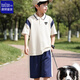 唐獅童裝男童POLO短袖套裝夏季帥氣撞色珠地休閑短褲  藏青色 150