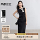 尚都比拉圓領(lǐng)收腰無(wú)袖開(kāi)衩背心裙女夏季捏褶顯瘦百搭連衣裙中長(cháng)款小黑裙