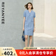 顏域格子V領(lǐng)直筒連衣裙女2025夏季新款短袖氣質(zhì)輕熟風(fēng)中長款裙子 藍(lán)格 2XL