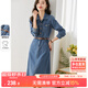 尚都比拉氣質(zhì)女神范牛仔連衣裙春秋顯瘦小個(gè)子中長(cháng)款長(cháng)袖裙子 牛仔藍 L 
