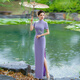 走秀旗袍2025新款女高端優(yōu)雅氣質顯瘦長款舞臺表演形體禮儀短袖秋 熏紫色 3XL