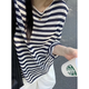 森馬（Semir）chic韓系條紋冰絲針織長(cháng)袖t恤防曬罩衫女夏季外搭薄紗上衣空調衫 藏青條紋版 S 建議40-50公斤