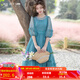 煙花燙設(shè)計(jì)感連衣裙女2025春裝新款女裝文藝燈籠袖仙女裙子SD 元香居 藍(lán)色 M