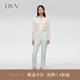 OVV2024春夏新款女裝簡(jiǎn)約舒適精紡羊毛經(jīng)典職場(chǎng)通勤西褲 淺綠（凈色）14 M