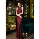 古歐冠晚禮服女高級感宴會(huì )氣質(zhì)重工魚(yú)尾長(cháng)裙輕奢小眾高端年會(huì )主持人訂婚 酒紅色 XL 優(yōu)質(zhì)彈力版