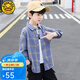 G.DUCKKIDS童裝男童襯衫春秋款兒童襯衣長袖棉2023新款中大童格子休閑外套 藍(lán)色 160 (建議身高150cm 13-14歲)cm