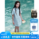 ELLE KIDS童裝 條紋襯衫領(lǐng)短袖連衣裙女童夏季新款法式度假風(fēng)裙子 藍(lán)白條 165 (M)