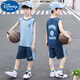 迪士尼（Disney）男童籃球服速干薄款無(wú)袖套裝夏季背心兒童男孩夏裝大童運動(dòng)球衣潮 藍色新背心套裝 130碼(建議身高120cm左右穿) 均碼