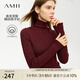 AMII2024冬新款高領(lǐng)純色修身高彈保暖全羊毛衫毛衣女 波爾多紅（高領(lǐng)） M (160)