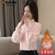 啄木鳥(niǎo)加絨加厚打底衫女2025年秋冬裝新款蕾絲潮雪紡襯衫植絨上衣洋氣 粉色（加絨） 加厚 XL 建議110-120斤