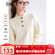 百圖betu女裝冬季新款毛衣半高領(lǐng)紐扣設計寬松舒適毛衣女2410T41 米白 L