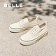 百麗（Belle）航海家百搭帆布鞋女2025秋新厚底便捷無系帶休閑鞋B2699CM5 米白色 37 (235mm)